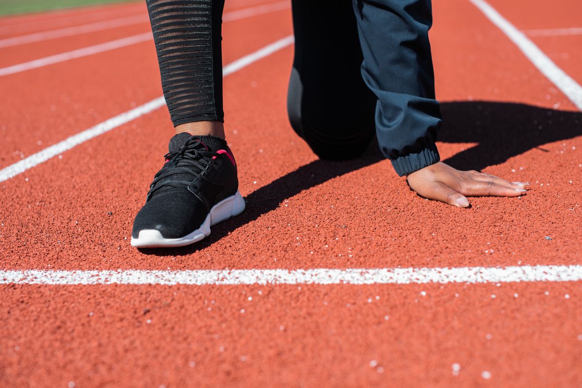 Athlete in a sprint start position